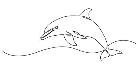 Continuous one single minimal line drawing dolphin, Continuous one line drawing of dolphin. Dolphin Vector Art, Icons, and Graphics illustration. dolphin image, Bottlenose dolphin in single line draw.