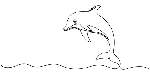 Continuous one single minimal line drawing dolphin, Continuous one line drawing of dolphin. Dolphin Vector Art, Icons, and Graphics illustration. dolphin image, Bottlenose dolphin in single line draw. © line drawing
