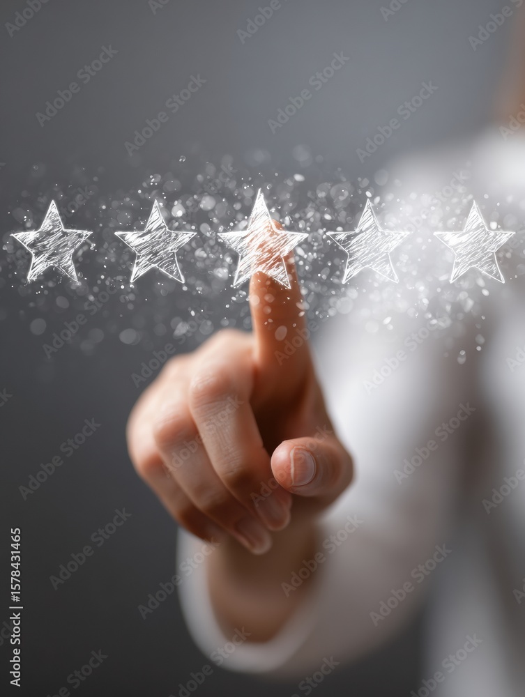 Poster customer feedback stars creating a dynamic feedback loop with clear upper background for enhanced vi