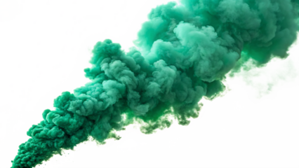 A mesmerizing cloud of green smoke creates an abstract and dynamic effect, isolated on transparent background