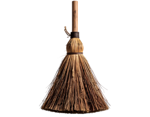 Rustic broom against a dark background