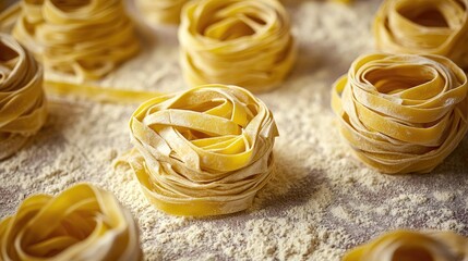 Overhead View of Twisted Raw Tagliatelle Nest