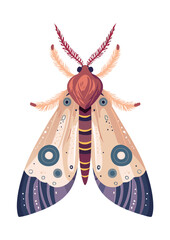 Flat Vector Illustration of a Cartoon Moth (Ngengat Malam)