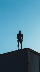 shadowed outline of a superhero standing on a rooftop in portrait ratio