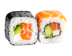 Two delicious sushi rolls close together