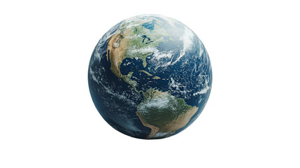 Fototapeta premium Earth globe view from space showing north america and south america continents with cloud cover effect isolated on transparent background