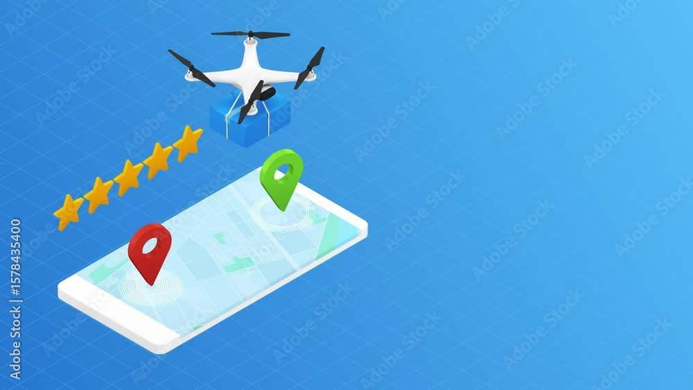 Poster an isometric illustration of a smartphone displaying a detailed map of a city. the phone is position
