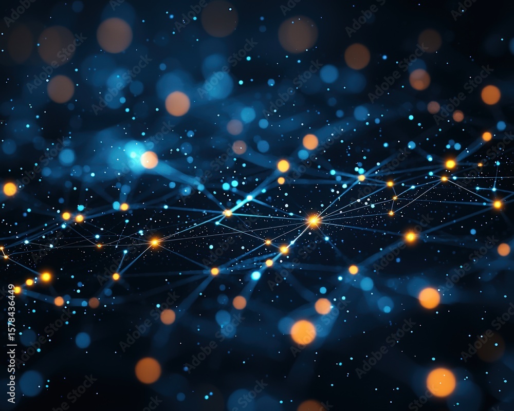 Poster digital network connectivity with glowing points and lines in a futuristic abstract scene