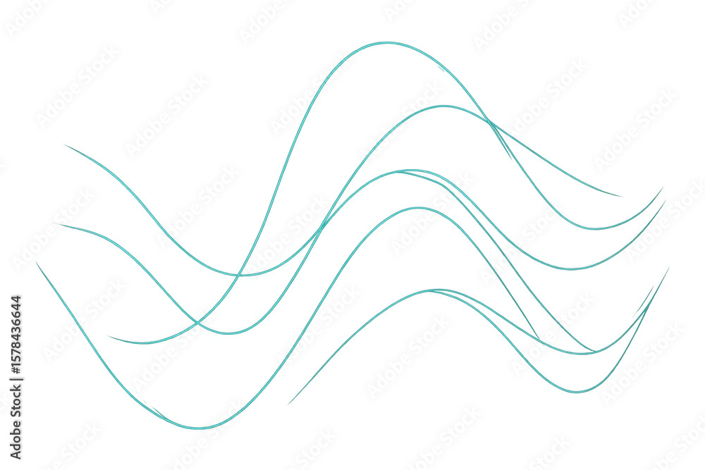 Poster turquoise curved lines creating a wave pattern on a transparent background, ideal for modern and min
