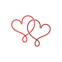 Two red hearts icon isolated on white background