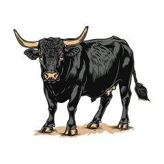Bull standing illustration in colorful style, AI generated