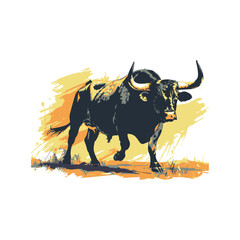 Bull standing illustration in colorful style, AI generated