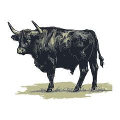 Bull standing illustration in colorful style, AI generated