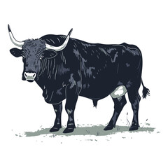 Bull standing illustration in colorful style, AI generated