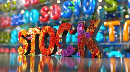The word "STOCK" displayed in large multicolored letters, representing dynamic financial markets