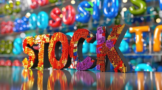 The word "STOCK" displayed in large multicolored letters, representing dynamic financial markets