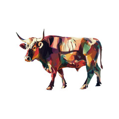 Bull standing illustration in colorful style, AI generated