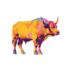Bull standing illustration in colorful style, AI generated