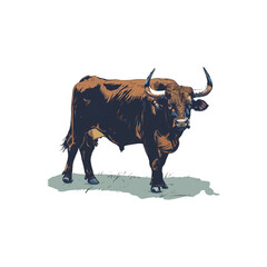 Bull standing illustration in colorful style, AI generated