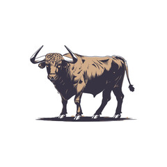 Bull standing illustration in colorful style, AI generated