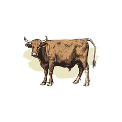 Bull standing illustration in colorful style, AI generated