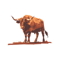 Bull standing illustration in colorful style, AI generated