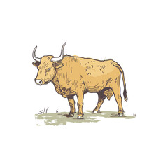 Bull standing illustration in colorful style, AI generated