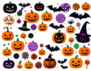 Cute Halloween background isolated on white background.