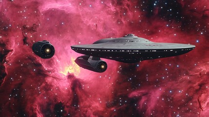 Spaceship in a nebula