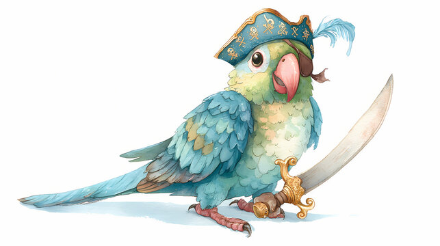 Musical Blue Parakeet in Flight &ndash; Whimsical Watercolor Melody Scene