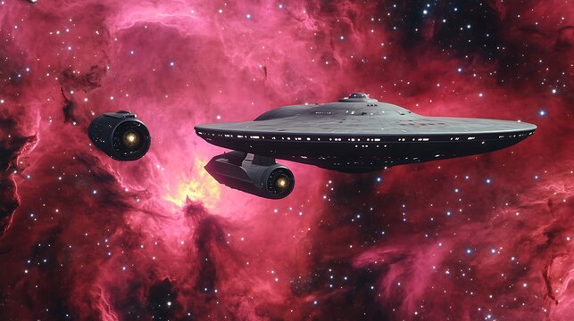 Spaceship in a nebula