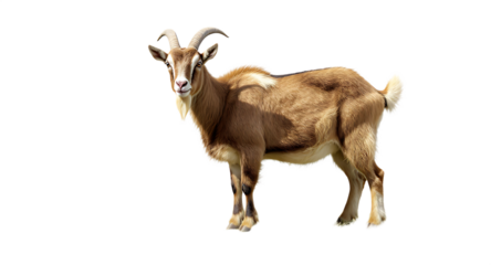 Mountain goat isolated on white background with brown horns, a cute wild animal illustration