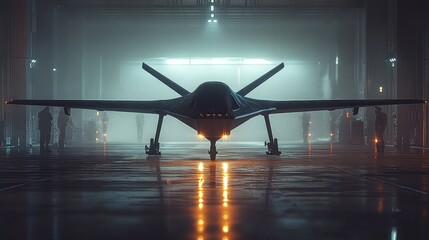 Futuristic military drone with autonomous combat AI, smart threat targeting, real-time strategy adaptation, and stealth operational control system