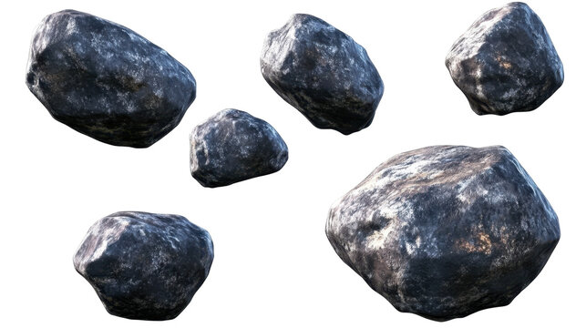 Collection of Irregular Shaped Dark Rocks with Space Texture and Cosmic Background