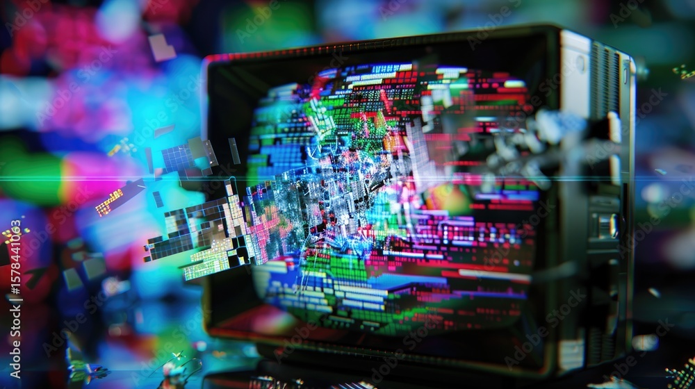 Poster digital glitch fractal background simulating tv static for creative and tech-themed visuals