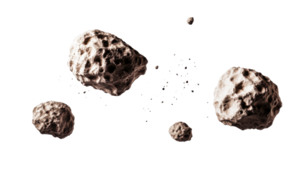 Realistic Representation of Multiple Asteroids Floating in Outer Space Against a Black Background