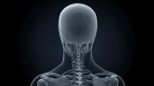 Human Skull and Spine X-Ray Scan: Medical Visualization of Skeletal Anatomy