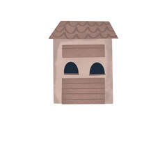 Flat Cartoon Style Garage House with Brown Roof and Arched Windows