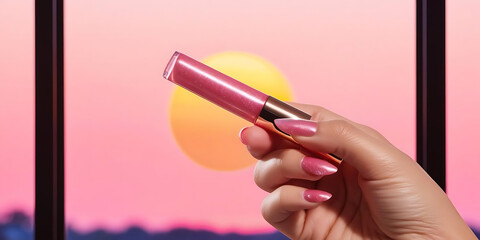 Dreamy Beauty Scene with Lip Gloss and Window

