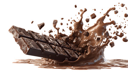 Fototapeta premium A chocolate bar is in a chocolatey splash of milk