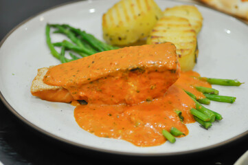 grilled salmon,salmon steak or fish steak and salad