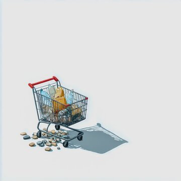 overconsumption shopping cart isolated on white