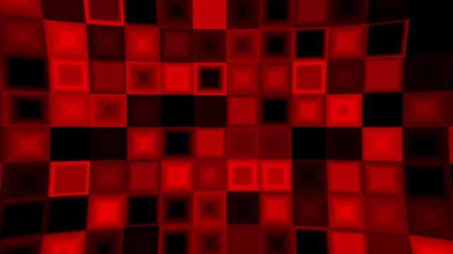 3D red digital grid animation, Futuristic glowing tile background