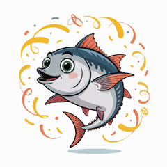 Naklejka premium fish design character illustration posing happy