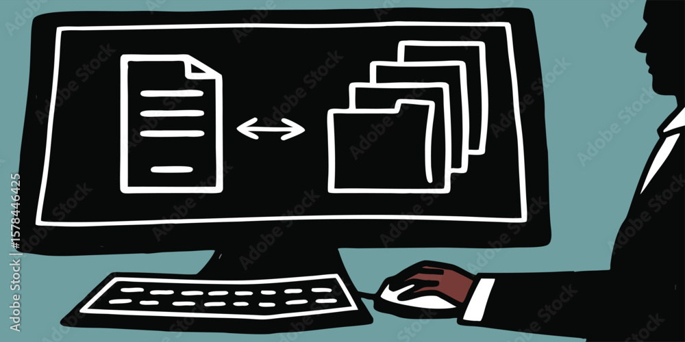 Poster computer screen with file transfer icons technology