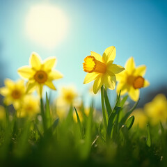 Fototapeta premium Blooming Yellow Daffodils in Spring Sunshine