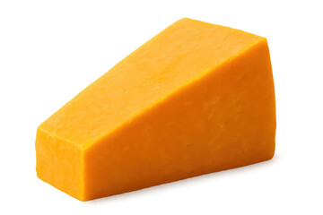 Sharp cheddar cheese wedge displaying smooth surface, showcasing dairy product detail, positioned against transparent background