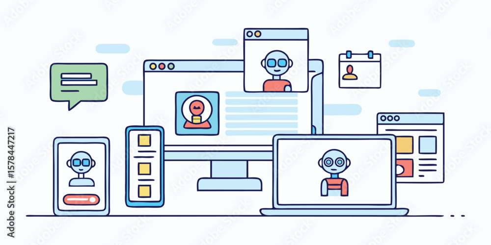 Poster digital communication and technology interfaces vector