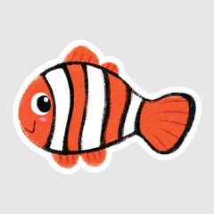 Clownfish Cute sea animals in crayon style for stickers, icons, logos, etc.