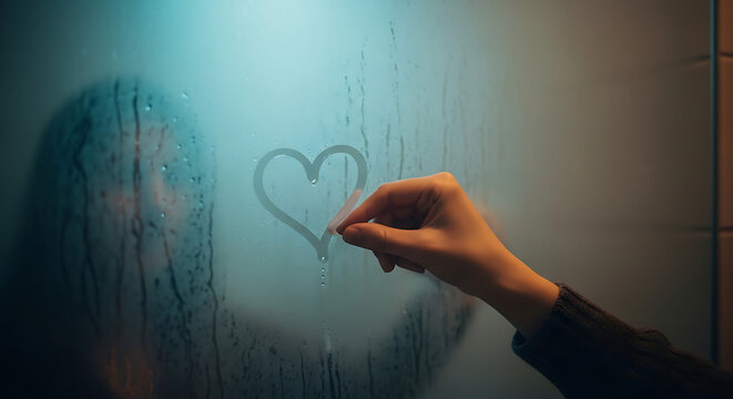 Heart Drawn on Foggy Glass